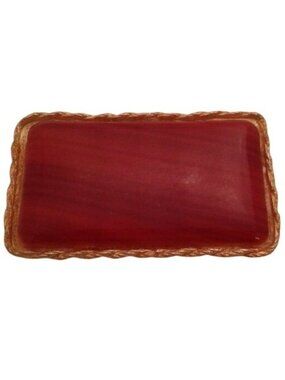 Vintage Gold Tone & Red Rectangular Belt Buckle Statement Accessory Retro Design